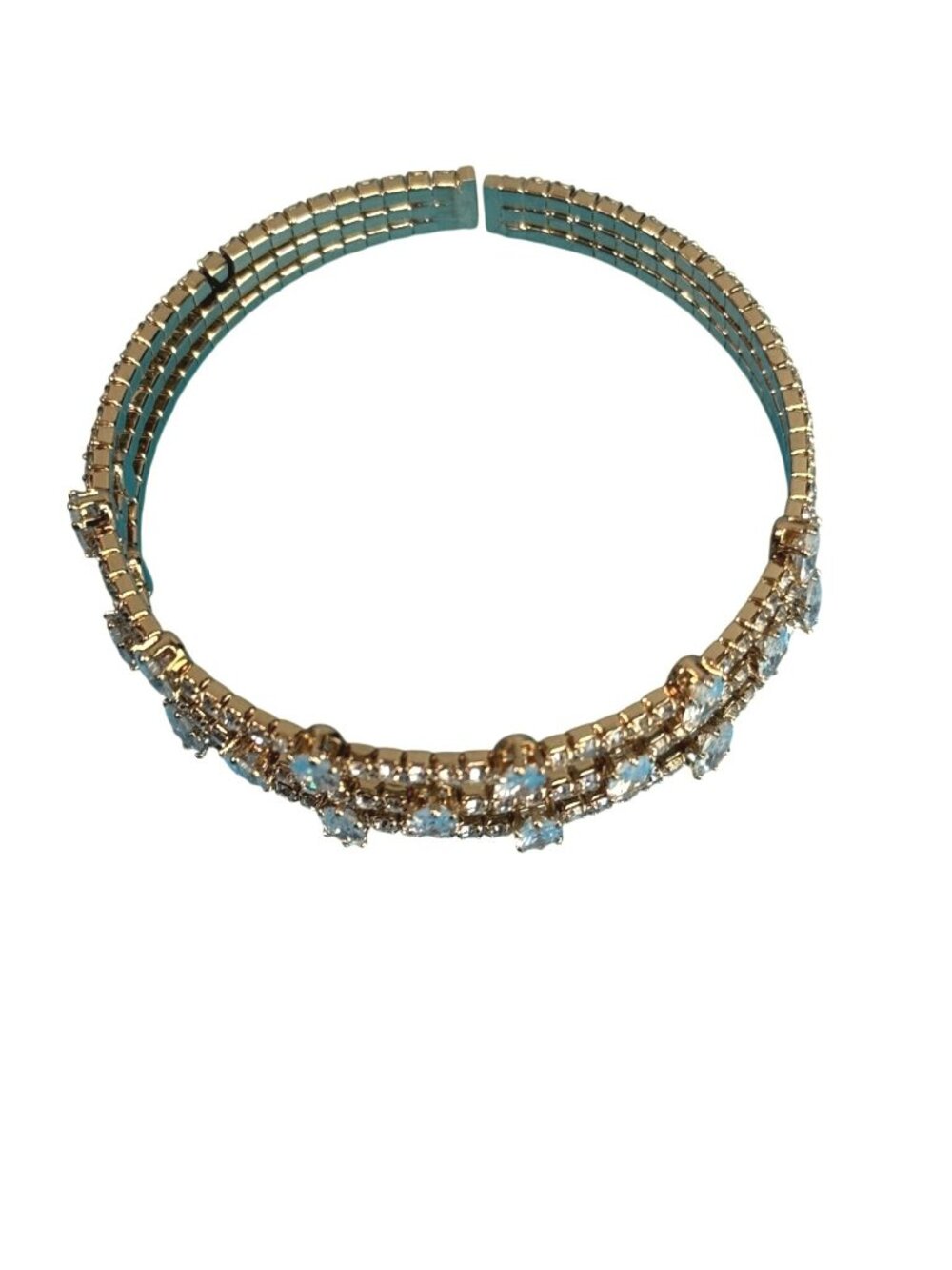 Triple Row Gold Tone Cuff Bracelet With Marquise Cut Crystal Rhinestones - Picture 4 of 7